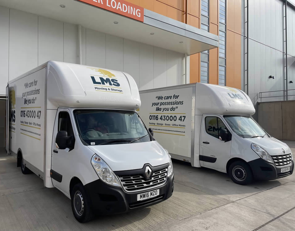 LMS home removal vans at storage unit