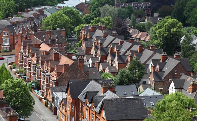 Aerial view of properties in Nottingham