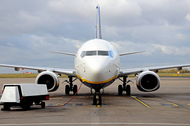 Ryanair flight on runway at Nottingham East Midlands Airport