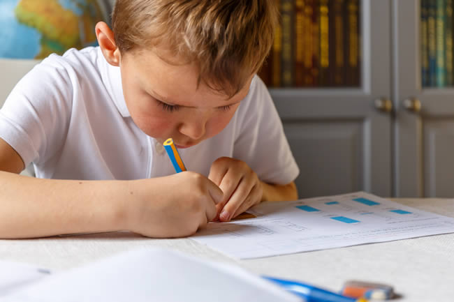 child working hard in school