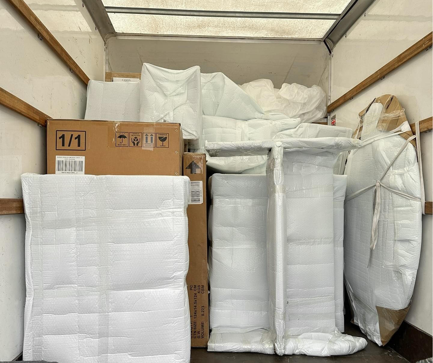 Carefully packed items in the back of a removals lorry