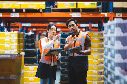 workers inside a Leicestershire warehouse