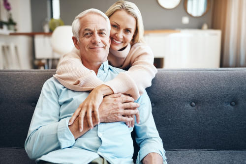 old couple happy in new house