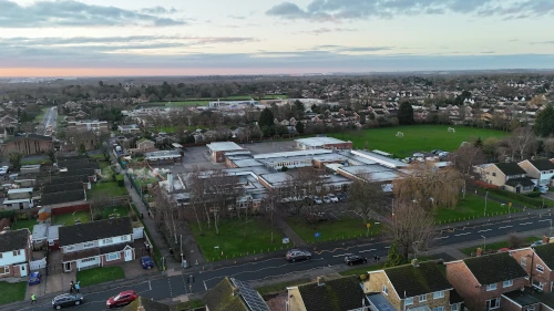 Aerial view of a primary school in Peterborough, cambridgeshire