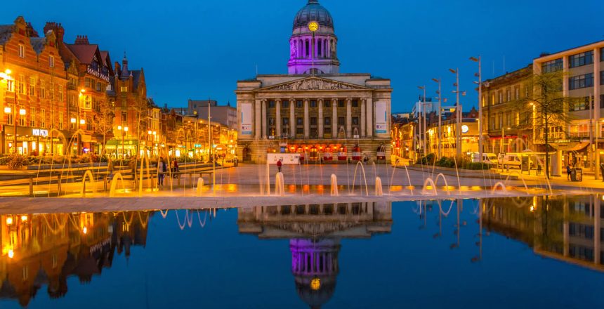 Nottingham Market Square at night